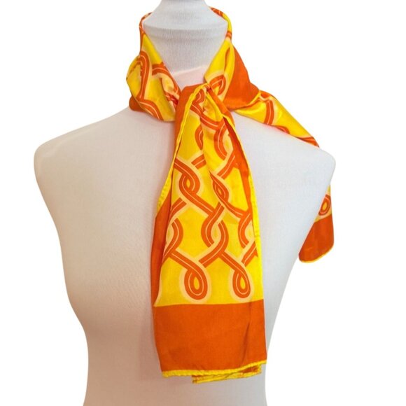 Retro 70s MOD Geometric Scarf Orange Yellow Fashion Links VTG Bold Japan - Picture 1 of 8